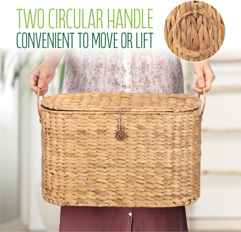 SIEUSALEVN Toilet Paper Storage, Water Hyacinth Baskets with Lid, Toilet Paper Baskets for Storage Holder 6 Rolls, Papers Basket with Built-in Handles for Organizer, Bathroom Accessories Organizer - Image 4